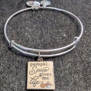 Silver Bangle Expandable Bracelet with Pumpkin Spice Charm